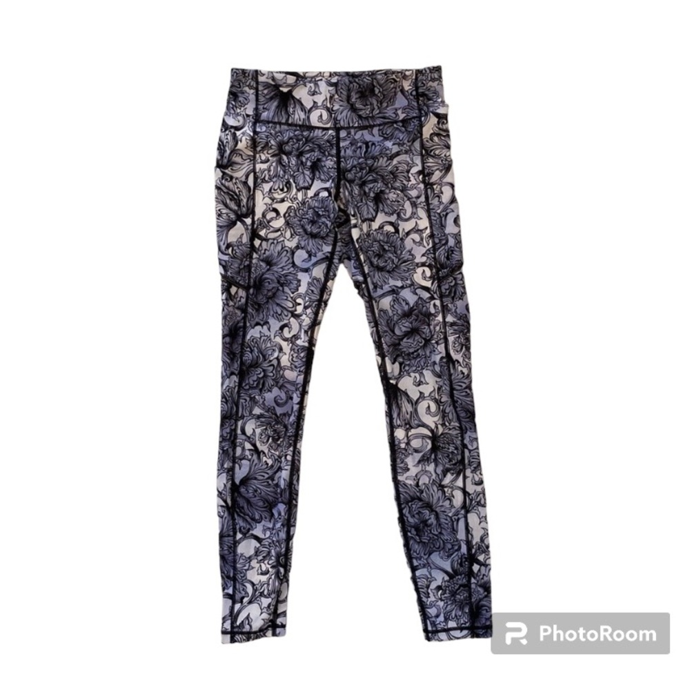 Lululemon Speed Up Tight Purple & Black Floral Leggings With Pockets Siz…